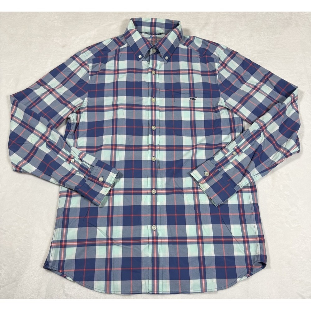 Vineyard Vines On-The-Go Performance Button Down Shirt Mens Small Blue Red Plaid